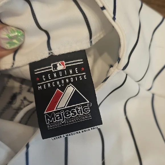 Majestic White and Blue  Striped Baseball Jersey - Picture 2 of 3